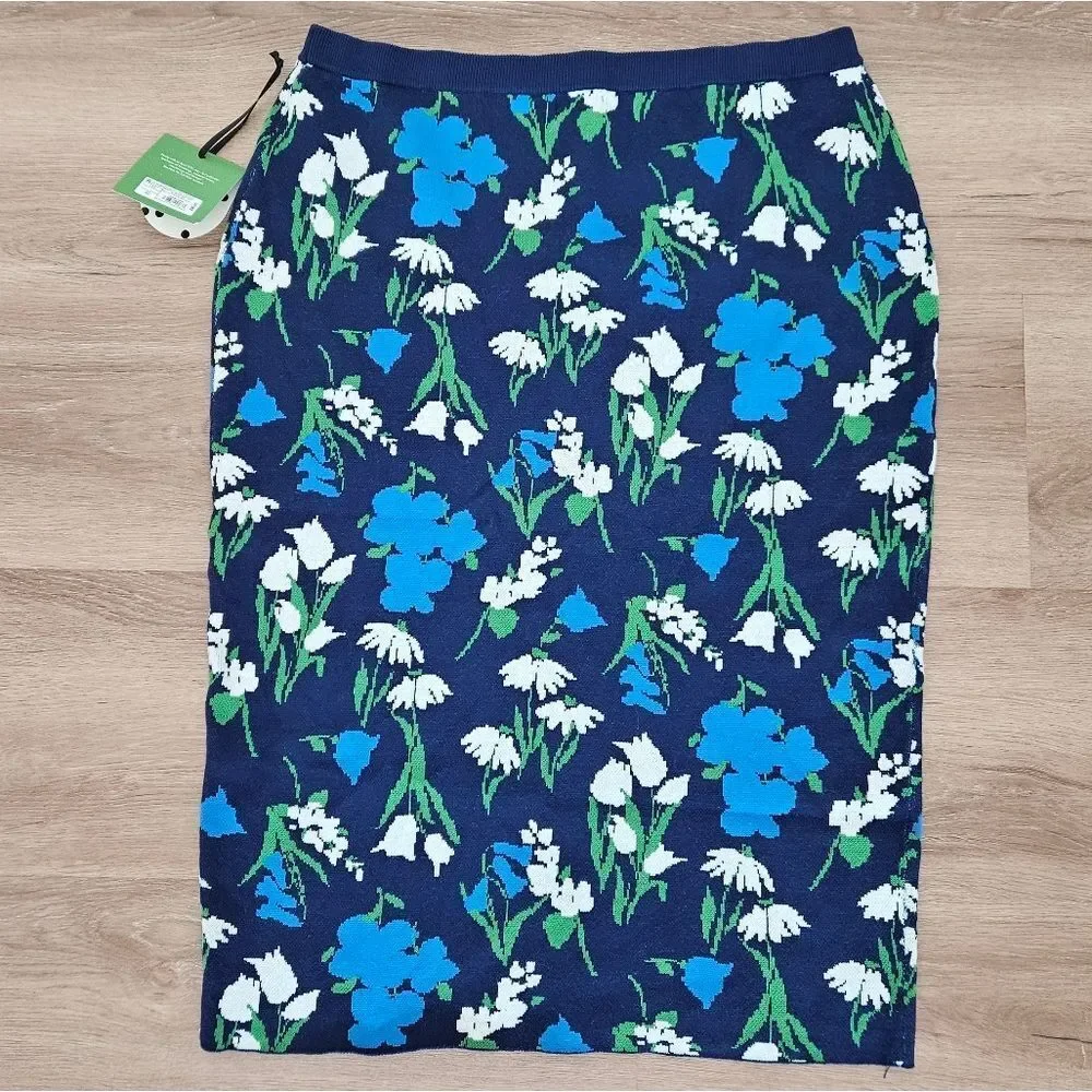 Kate Spade Floral Knit Midi Skirt Blue and Green Size XXL